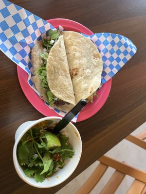 Two lunch tacos and a side of corn  at Plantaqueria in San Antonio
