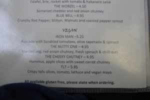 Vegan options on the sandwich menu at Roots Cafe in Taunton