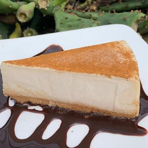 New York Style Vegan “Cheesecake” is creamy and luscious featuring tofu and other vegan ingredients.  This is not made in house. It is special order so supplies are limited daily at Franklin Inn in Pittsburgh
