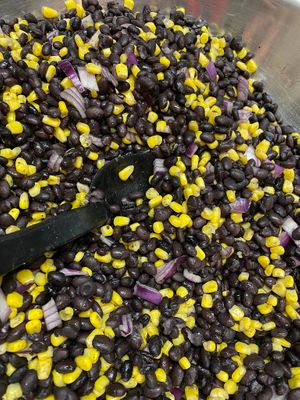 Black bean and corn salad, pinto beans and rice are all vegan.  No animal products are used in many of the Inn's side dishes. at Franklin Inn in Pittsburgh