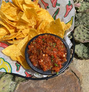 Salsa of the week: Features seasonal produce, special spices and chiles. Varies from week to week. Note: chips are made in a communal fryer. at Franklin Inn in Pittsburgh