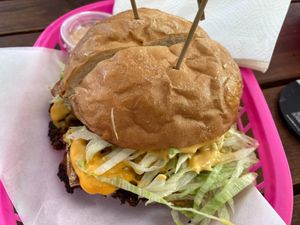 Smash burger (they even cut it in half for us since we were sharing!) at Speed-o Cappuccino in Portland