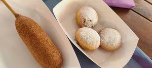 Corn dog and fried oreos at Speed-o Cappuccino in Portland