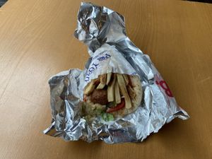 Vegan meatball pita w/ fries (they all come with fries) at Pita Yeero - Union Square in New York City