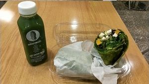 A juice and seasonal wrap for $20 at City Greens in New Orleans