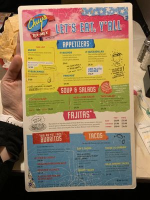 Menu 1  at Chuy's in Plano
