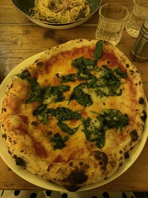Vegan cheese pizza with spinach    at Paletta Pizzeria in Barry