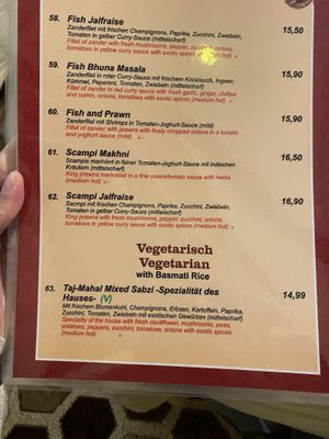 Veggie menue  at Taj Mahal in Dortmund