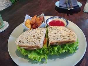 Vegan smokey cheese sandwich, without mushrooms 👍🏽 at Tropical Eatery by Chay Vui in Hoi An