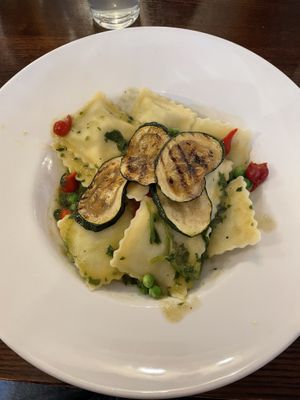 Pea ravioli   at Dog & Bear Hotel in Maidstone