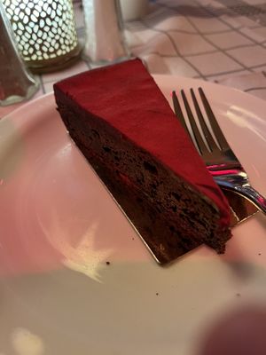 Raspberry chocolate truffle cake   at Villa Belparc in Gothenburg