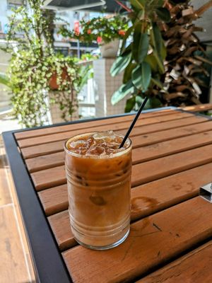 Iced latte with almond milk at Muse The Juice in Marmaris