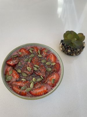 Berry bowl (customised: requested peanut butter and granola being removed. Raw vegan friendly)  at Muse The Juice in Marmaris