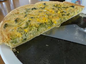 Broccoli and corn quiche with cottage cheese at Juicy Beetroot Cafe in Fremantle