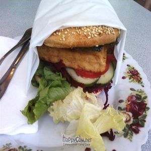 Vegan tofu burger at Juicy Beetroot Cafe in Fremantle