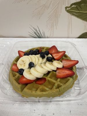 Superfoods green vegan waffle  at Soul Fresh Juice & Fruit Bar in Miami