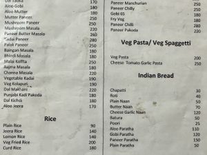 menu  at The Sher-E-Punjab Restaurant in Agonda