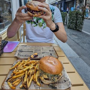 Joris was very satisfied! He loved this place! at Ginsburger Vegetarian Superstar in Paris