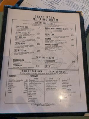 Menu at Giant Rock Meeting Room in Yucca Valley