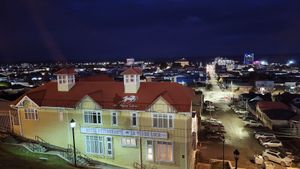 The hotel viewed from above at La Yegua Loca in Punta Arenas