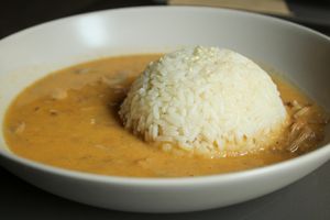 daily menu - jackfruit on paprika with rice at Bistro 269 in Vystrkov