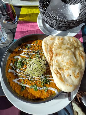 Vegan dahl and naan bread at Café & Restaurant Anton in St Anton Am Arlberg