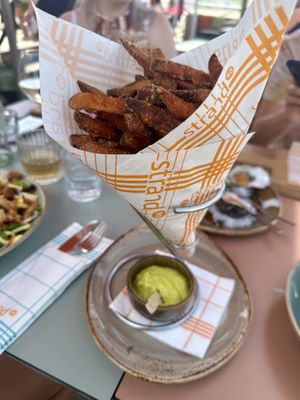 Sweet potato fries with avocado dip  at Paviljoen Strand90 in Domburg