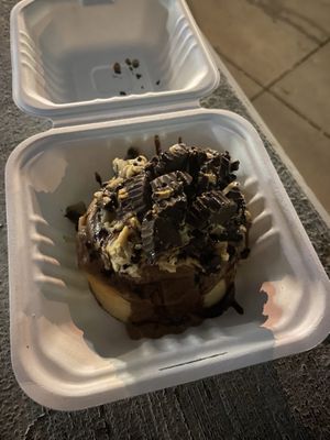 The incline - cinnamon roll with cookie dough, peanut butter cups, and chocolate sauce  at Cinnaholic in Pittsburgh