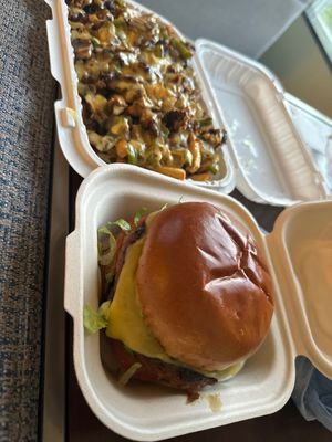 Vegan Burger & Vegan Loaded Friess  at Wanted Grill in Santa Clarita