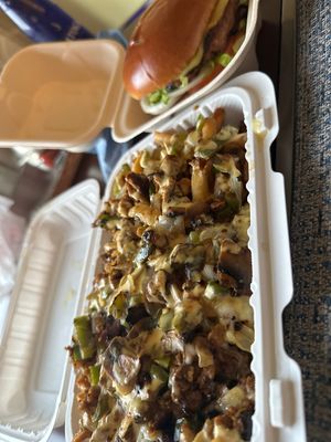 Vegan Loaded Fries & Vegan Burger  at Wanted Grill in Santa Clarita