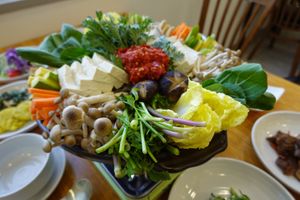Tofu, Bean curd Hot Pot
(2 servings) - 30,000 Won at Loving Hut - Peace Point in Daegu