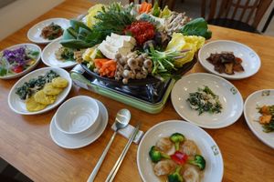 Tofu, Bean curd Hot Pot
(2 servings) - 30,000 Won at Loving Hut - Peace Point in Daegu