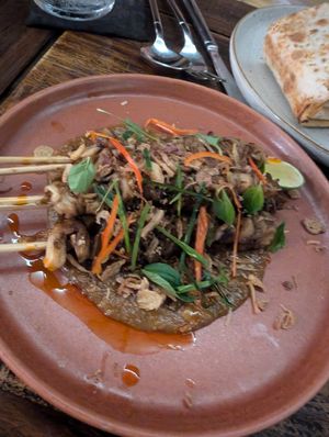 Mushroom skewers at Roots  in Canggu
