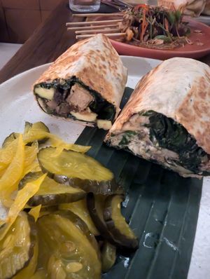 Warm falafel wrap, cheeken wrap (2 menu items) at Roots  in Canggu