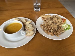 Pumpkin soup and fried mushrooms  at Fortunate Coffee - Pondok Indah in Jakarta
