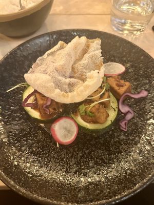 Tofu zucchini with black bean sauce  at Umami in Rotterdam