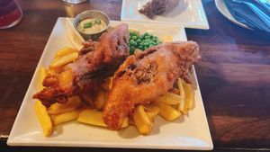 vegan fish & chips  at George IV Bar in Edinburgh