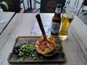 Great burger on focaccia bread at Copper Branch in Almere