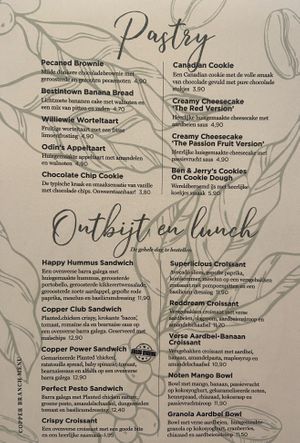 Food menu Sept 2024  at Copper Branch in Almere