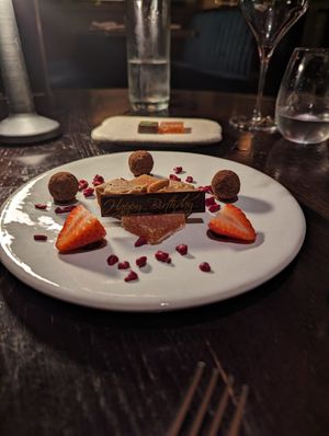 Happy birthday plate with vegan orange jellies at EightyEight in Ripon