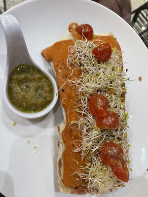 Vegan burrito (beans, rice, mushrooms, avocado, chz)  at Chakrana Art Gallery & Conscious Cafe in Puerto Vallarta