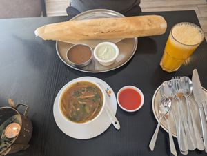 Masala dosa, thukpa, passion fruit juice at Chowpaty Pure Vegetarian Restaurant in Nairobi