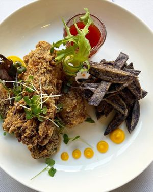 Elegant Cuizines Fancy Kids Menu
Vegan Chicken Tenders  made with king oyster mushrooms served with a drink and fries or seasonal fruits. This entire dish is also gluten-free at Elegant Cuizines - Pop Up in Richmond