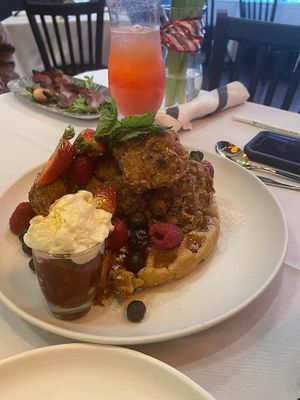Vegan chik’n and waffles (oyster mushrooms or cauliflower chik’n)  at Elegant Cuizines - Pop Up in Richmond