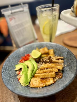 Tofu with brown rice and mushrooms   at On the Table in Phuket