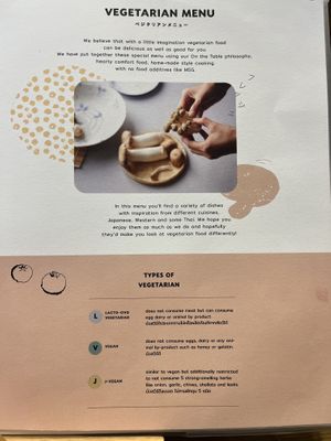 Vegetarian and vegan menu front page  at On the Table in Phuket