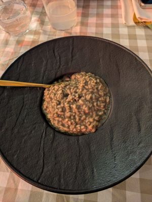 Aubergine risotto (looks deceptively small, is very filling) at Officina del Riso Navigli in Milan