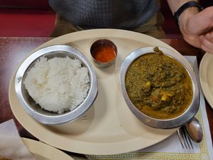 Aloo with spinach and rice at Udipi Cafe in Monroeville