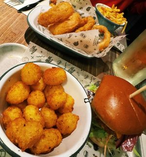 Harlem Fake burger with tater tots    at Fat Hippo in Cardiff