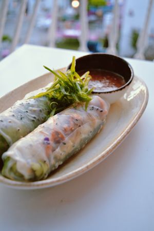 Vegan Vietnamese summer rolls with miso aubergine at Ventito in Kalkan